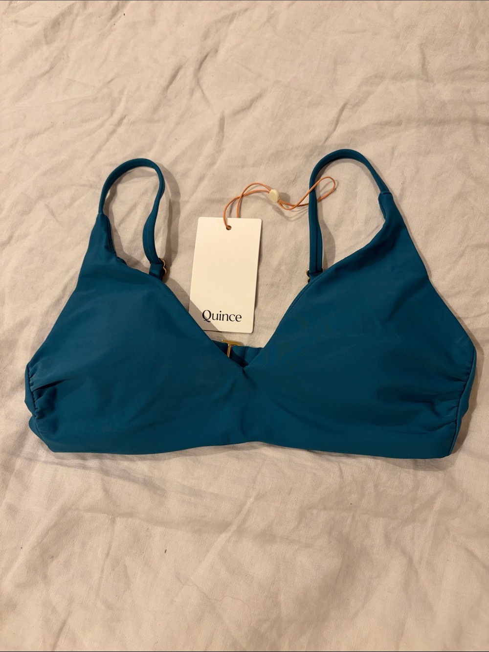 Quince Lagoon Teal Blue Italian V-Neck Bikini Top